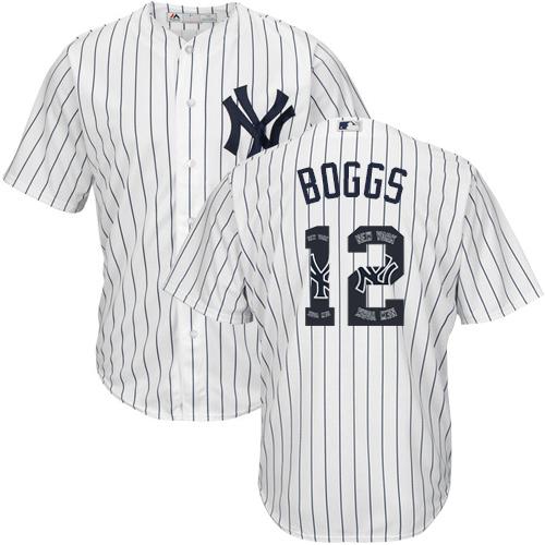 Yankees #12 Wade Boggs White Strip Team Logo Fashion Stitched MLB Jersey - Click Image to Close